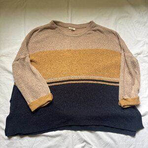 easel Colorblock Crewneck Sweater in Beige, Mustard & Navy